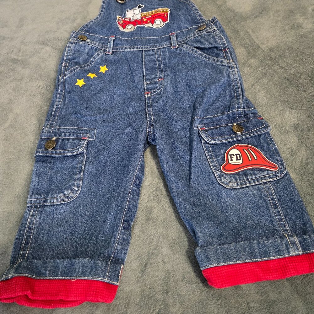 Vintage Denim Overalls Fire Truck Firefighter Design Adjustable Durable 12m Size